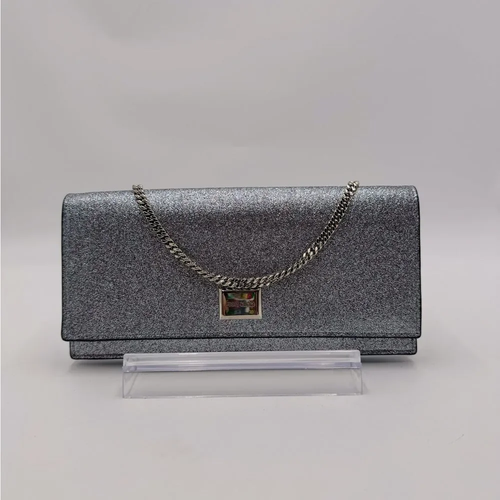 Auth Jimmy Choo Lilia Shadded Glitter Multicolor Fabric Clutch Preloved Purse